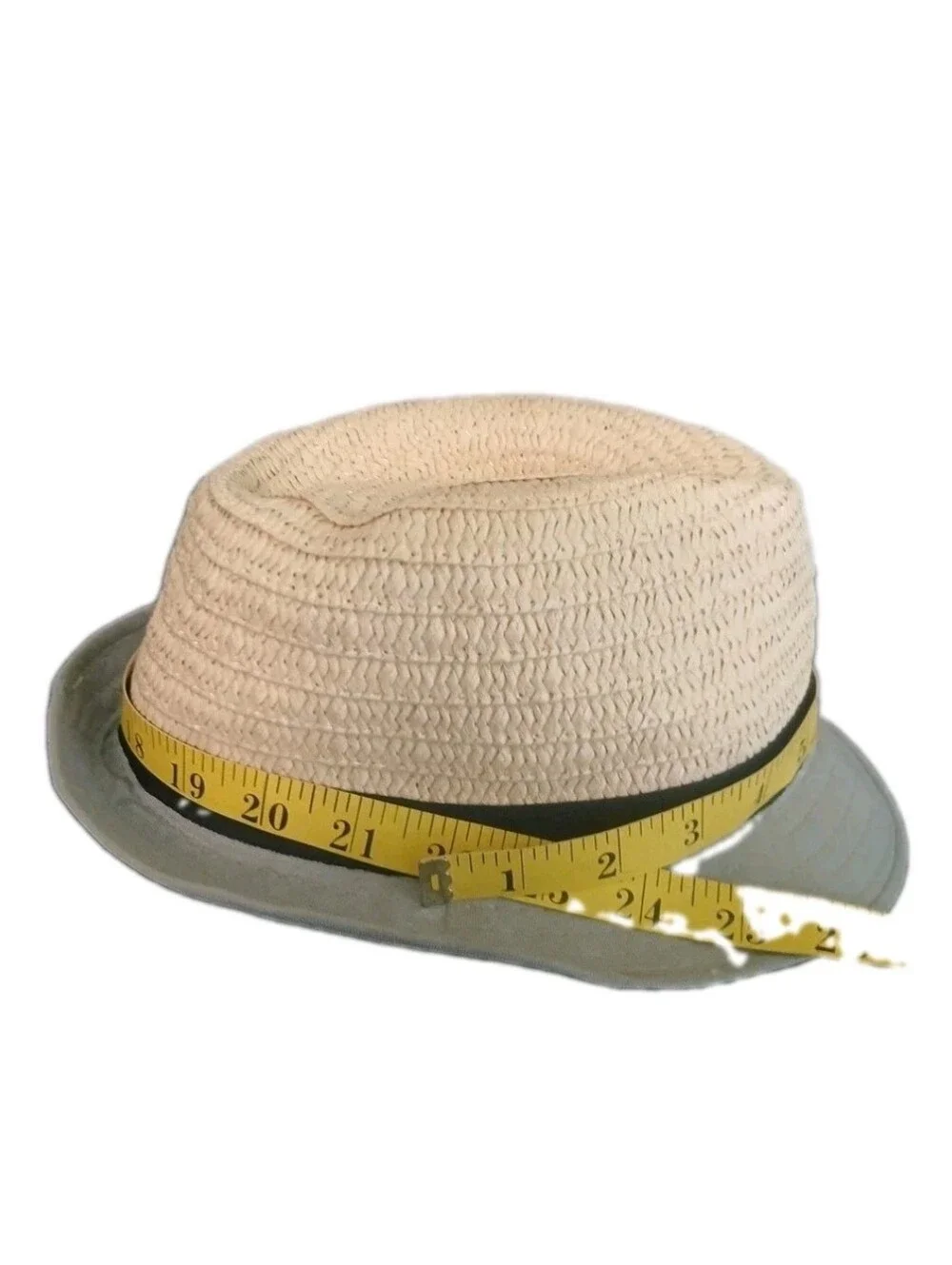 No Brand Tag Childrens Toddler Fidora  Sun Hat Natural with Gray Brim Navy Band